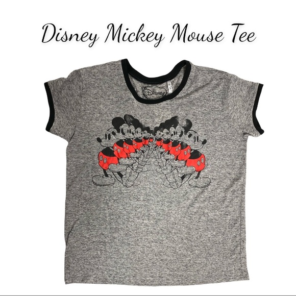 NWT Mickey Mouse Ringer T-Shirt - Distressed Mickey Mouse Repeated Image - Picture 1 of 7